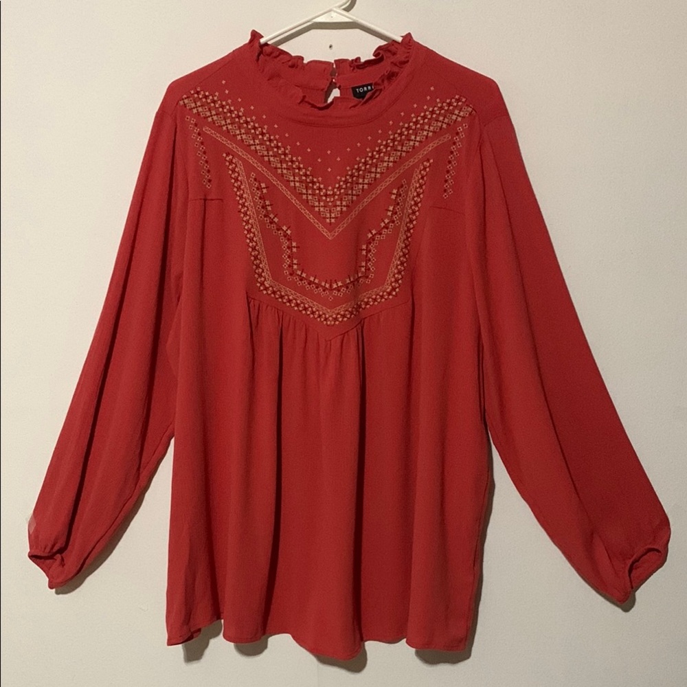 Torrid Elegant Red Blouse with Embroidered Detail